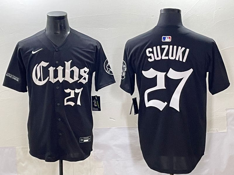 Men 2025 Chicago Cubs #27 Suzuki Black Five generations Joint Name Nike MLB Jersey style 9->los angeles dodgers->MLB Jersey
